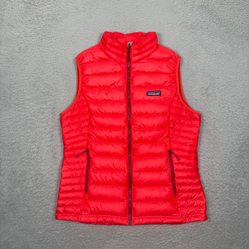 Patagonia Womens Down Sweater Vest Red Quilted Puffer Full Zip Size Medium